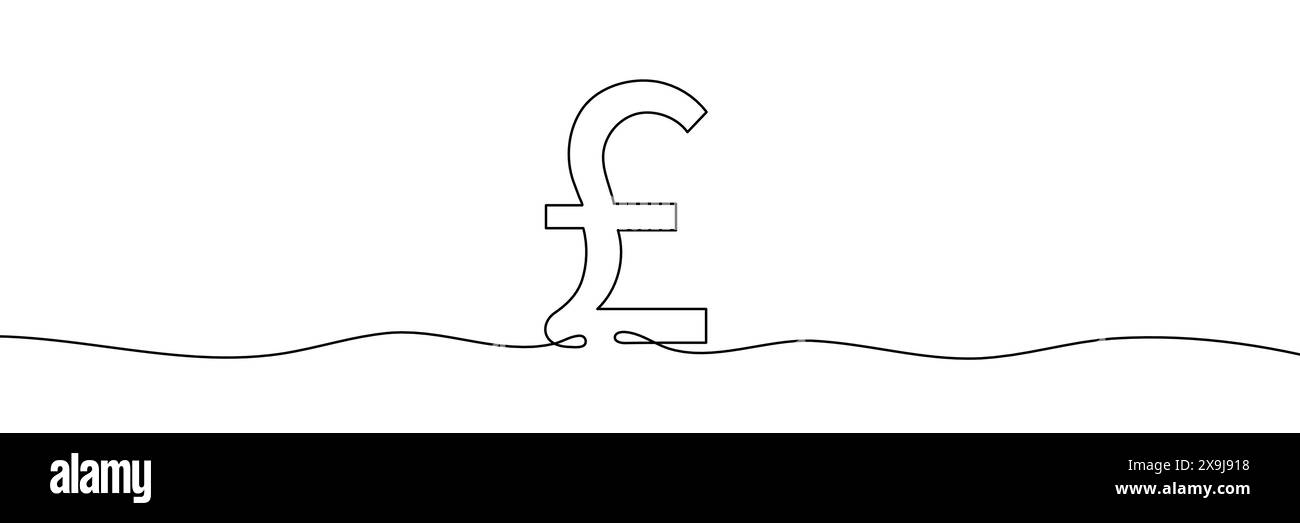 Disegno continuo del simbolo della sterlina. Arte di linea del simbolo della moneta da sterlina. Riga modificabile. Illustrazione vettoriale Illustrazione Vettoriale