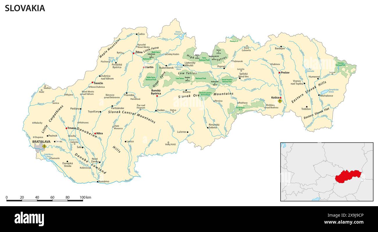 Mappa vettoriale della Repubblica slovacca Foto Stock
