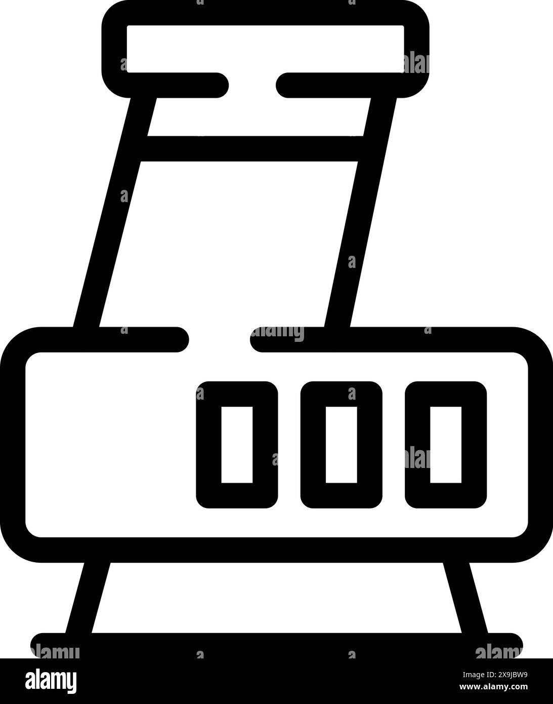 Icona vettoriale grafica in bianco e nero che rappresenta una stampante a getto d'inchiostro contemporanea Illustrazione Vettoriale