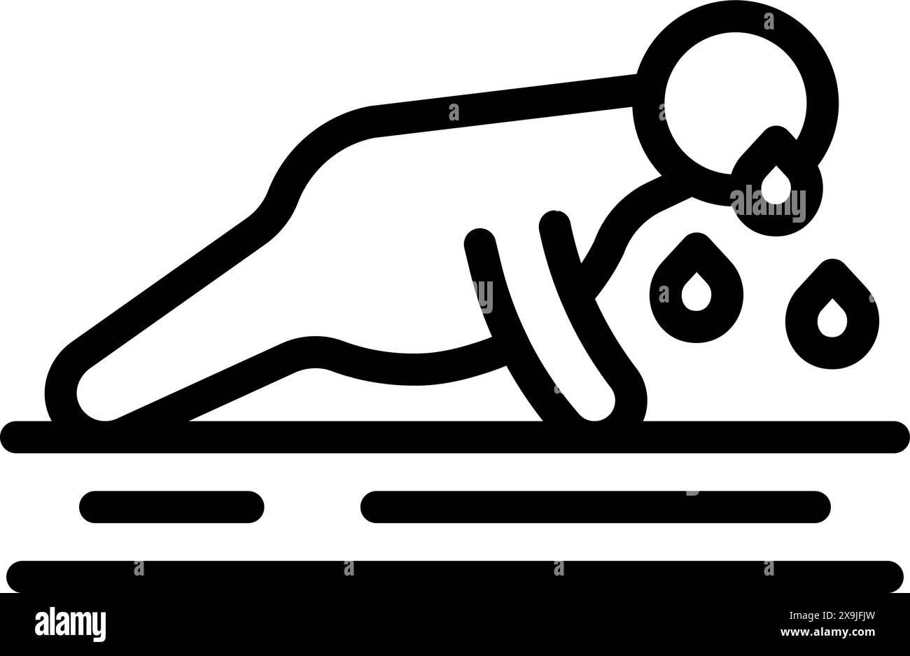 Icona in bianco e nero stilizzata di un individuo che esegue pushup, raffigurante l'attività fisica Illustrazione Vettoriale