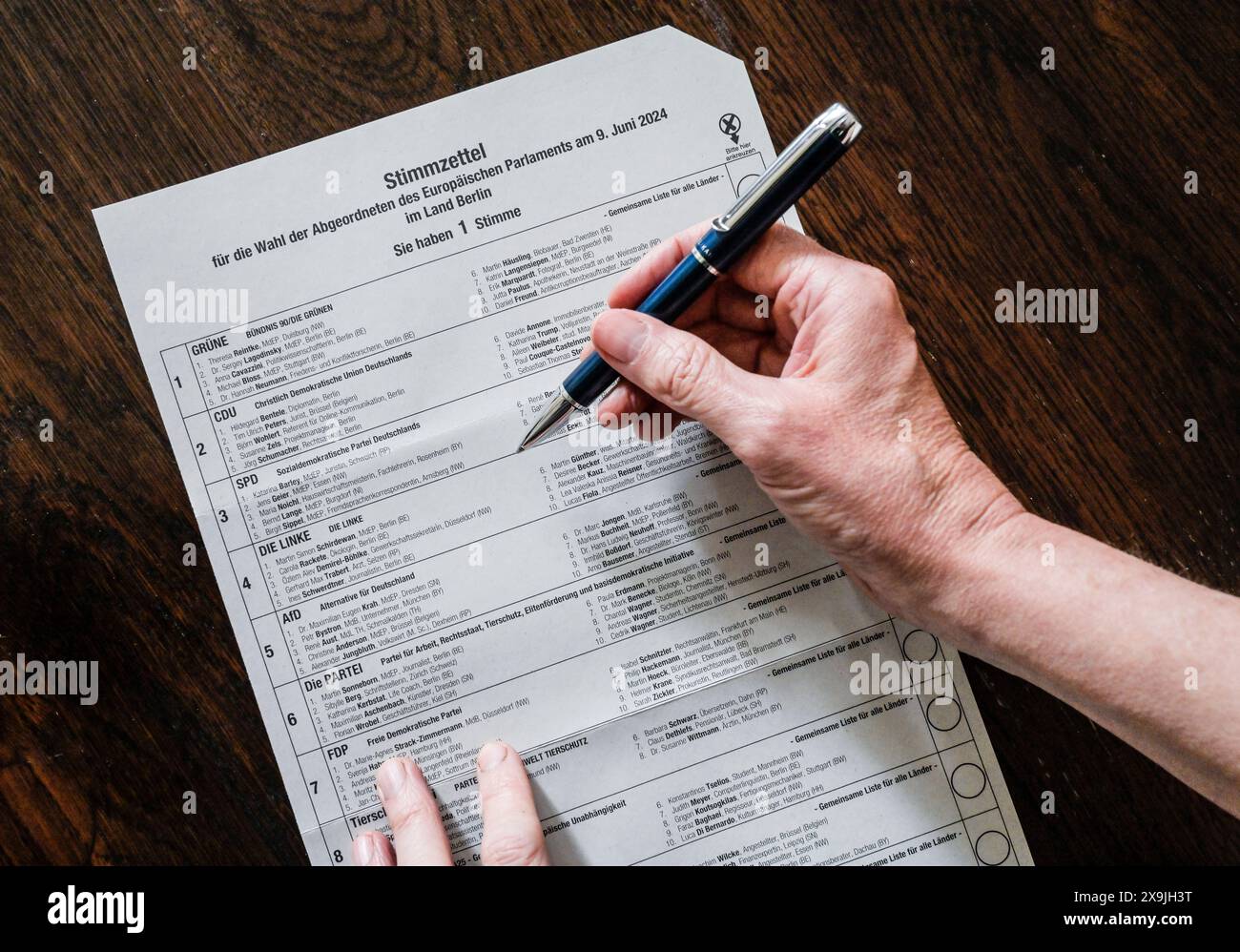 Stimmzettel, Wahlzettel zur Europawahl 2024 a Deutschland Foto Stock