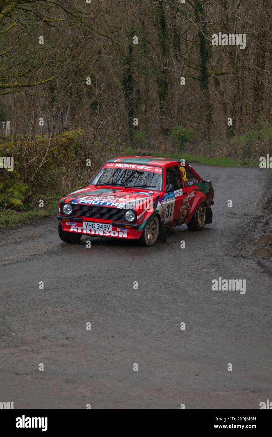 23/03/2024 Newhouse Farm, Littledale, Lancaster Ford Escort MK2 Red 2500 no 32 con Darren Atkinson e Matthew Daniels Foto Stock