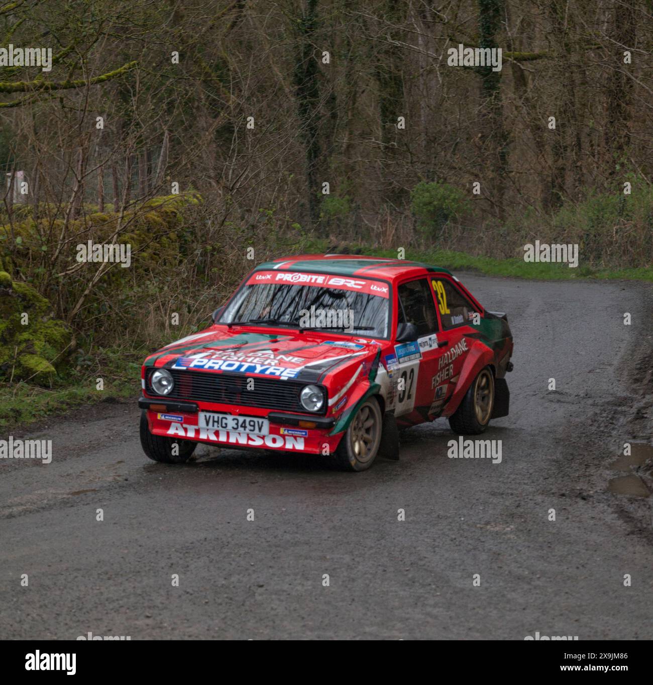 23/03/2024 Newhouse Farm, Littledale, Lancaster Ford Escort MK2 Red 2500 no 32 con Darren Atkinson e Matthew Daniels Foto Stock
