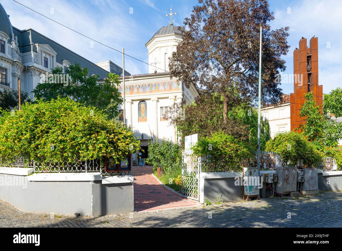 Bucarest, Romania. 24 maggio 2024. Vista esterna della chiesa di San Demetrio nel centro della città Foto Stock