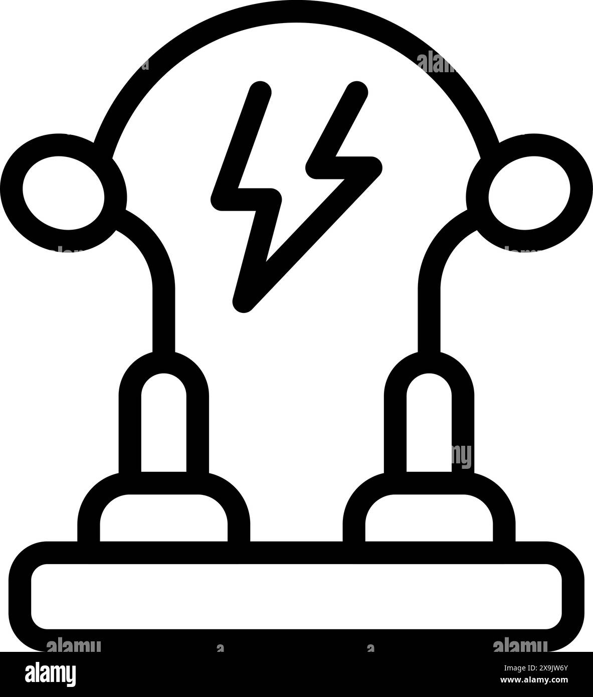 Icona di esperimento elettrico moderna e semplice con il simbolo del fulmine in un design grafico vettoriale in bianco e nero, che rappresenta energia, fisica e concetto di laboratorio Illustrazione Vettoriale