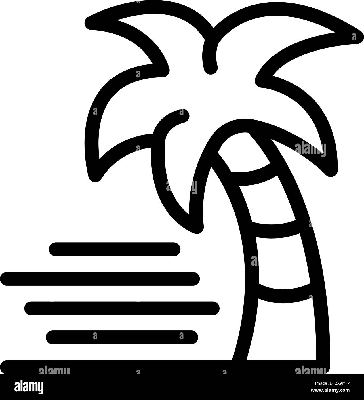 Design vettoriale bianco e nero minimalista di un'icona di palma tropicale, perfetto per il branding e il turismo ecosostenibile in una destinazione di vacanza esotica sull'isola Illustrazione Vettoriale