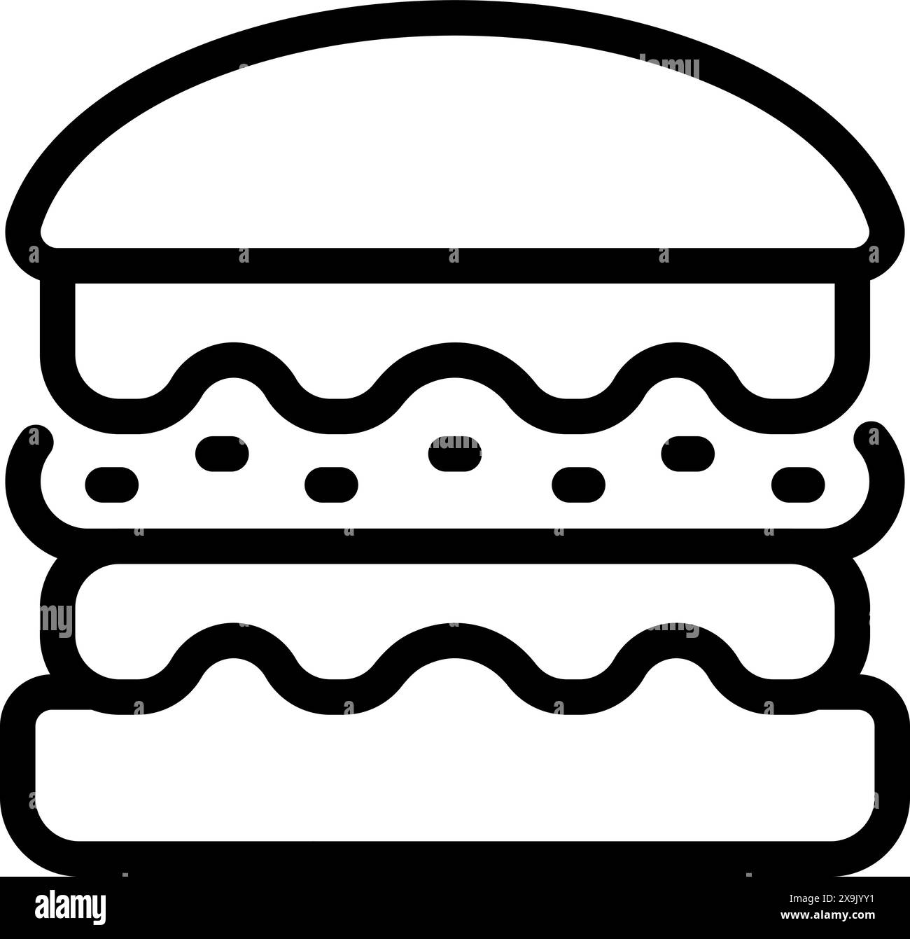 La linea bianca e nera di un hamburger, ideale per menu o design alimentari Illustrazione Vettoriale