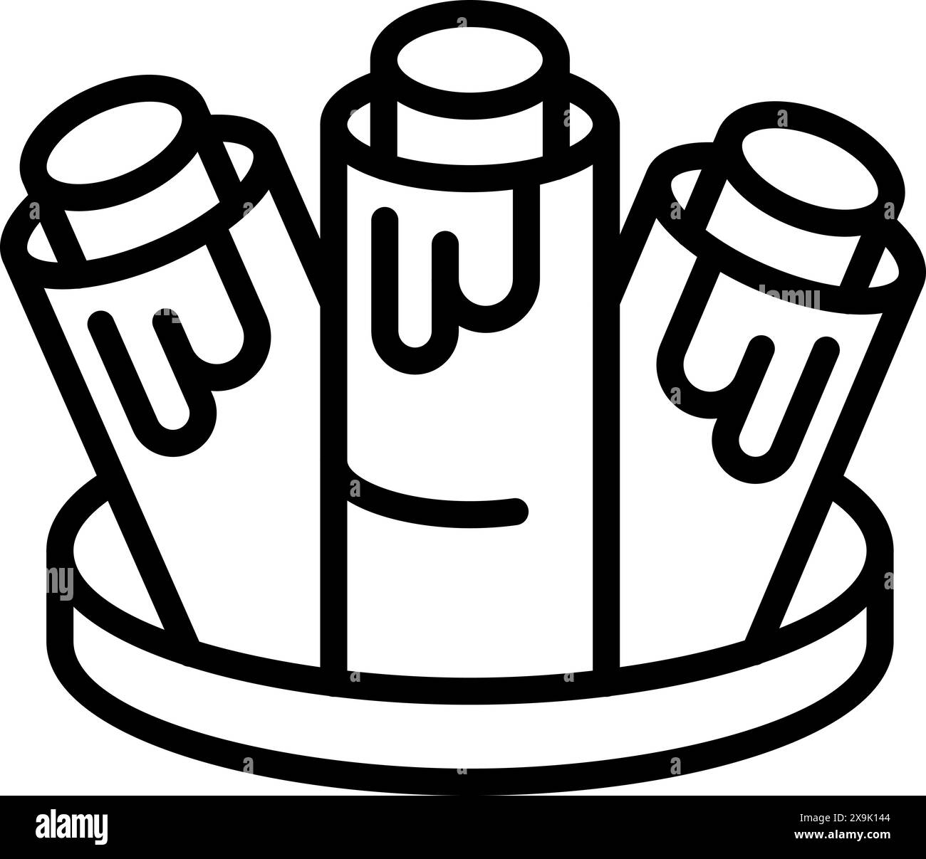 Illustrazione vettoriale dei pastelli in bianco e nero in stile line art per colorare materiali di consumo, scuola e concetto educativo Illustrazione Vettoriale