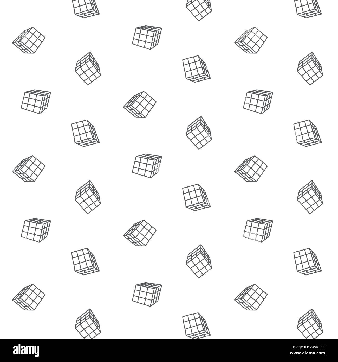 Il motivo cubo di Rubik su sfondo bianco, grafica vettoriale di un giocattolo per la mente. Stampa di giochi per bambini per tessuti e carta Illustrazione Vettoriale