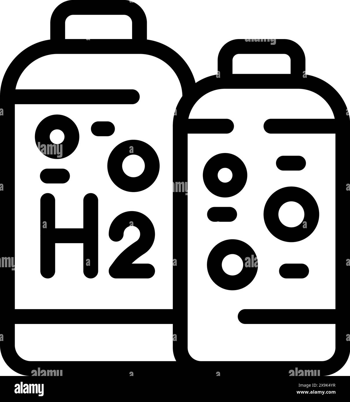Illustrazione minimalista in bianco e nero dell'icona delle batterie a idrogeno, che rappresenta uno stoccaggio di energia pulita, sostenibile ed ecocompatibile Illustrazione Vettoriale