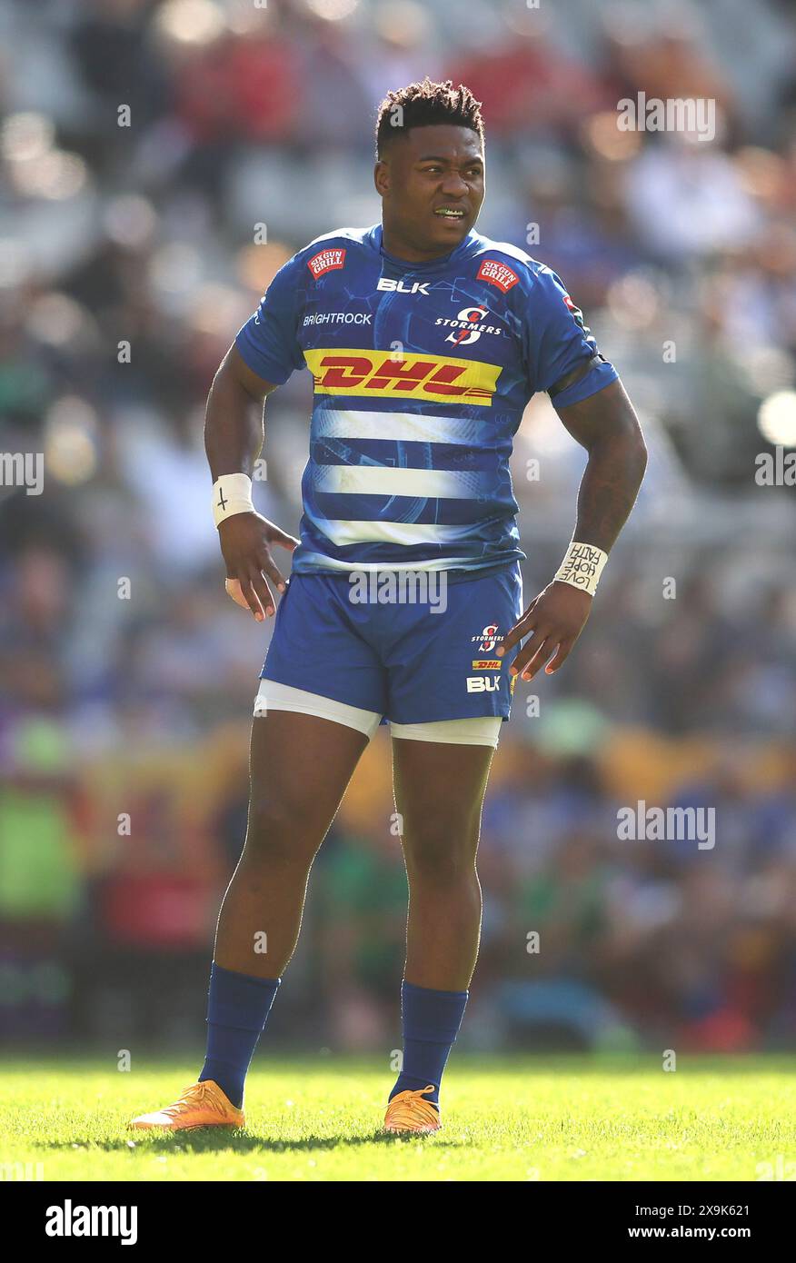 CITTÀ DEL CAPO, SUD AFRICA - 1 GIUGNO: Wandisile Simelane di DHL Stormers durante la partita del Campionato di rugby United tra DHL Stormers e Emirates Lions al DHL Stadium il 1 giugno 2024 a città del Capo, Sudafrica. Foto di Shaun Roy/Alamy Live News Foto Stock