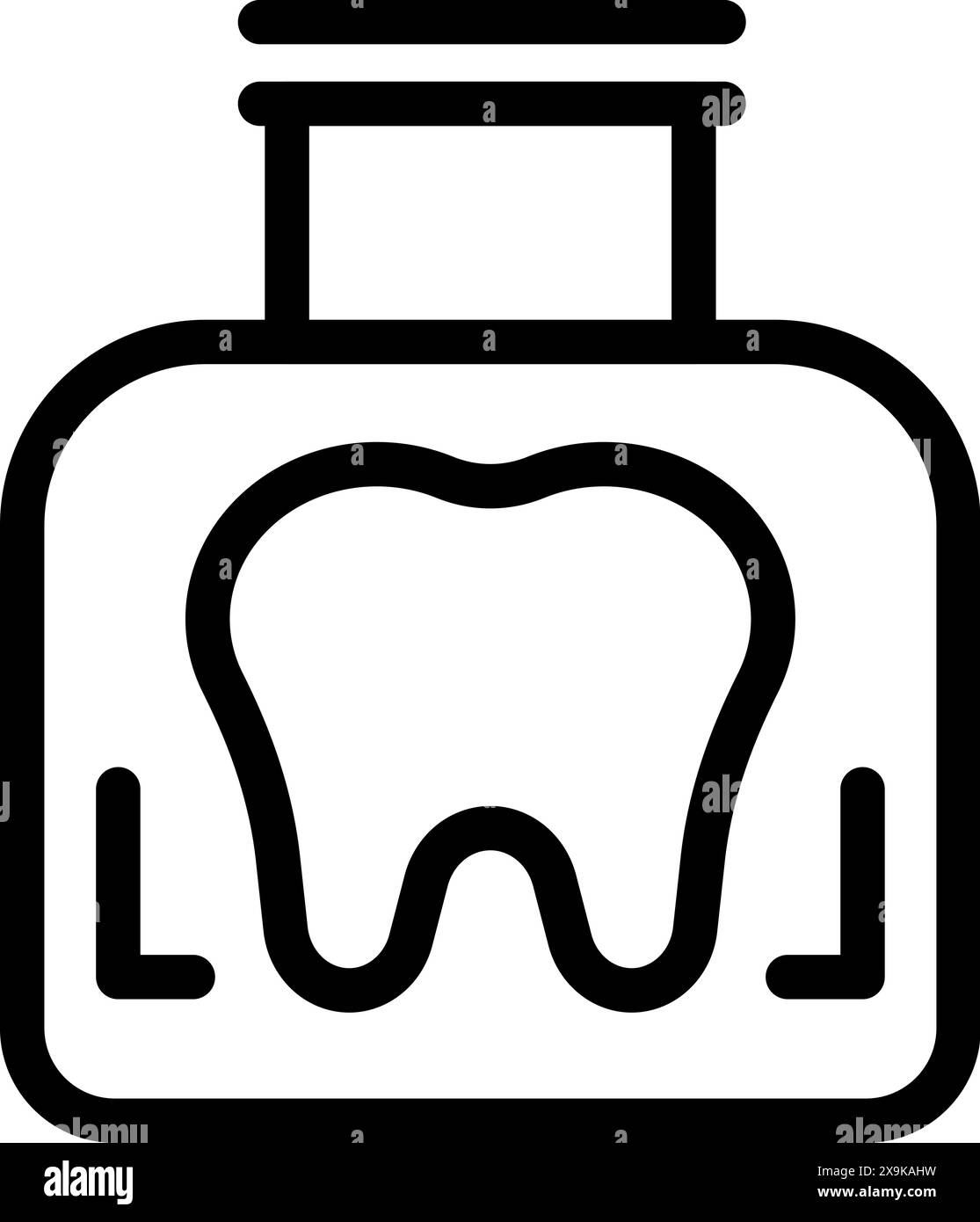 Illustrazione vettoriale di un'icona della salute dentale con un dente stilizzato all'interno di una bottiglia Illustrazione Vettoriale