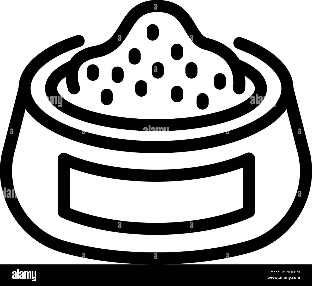 Icona nera e bianca della ciotola vettoriale per alimenti per animali domestici dal design minimalista e contemporaneo. Perfetto per l'alimentazione di cani e gatti. Con una semplice illustrazione grafica in un piatto. Moderno Illustrazione Vettoriale