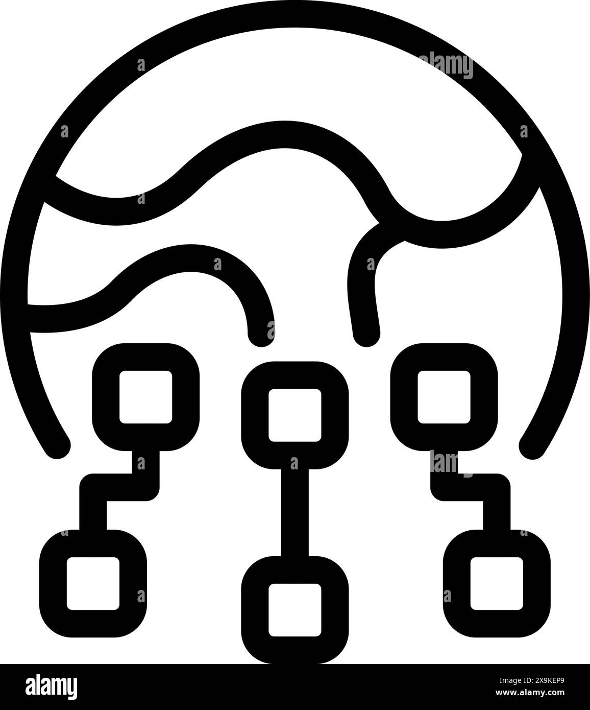 Immagine vettoriale in bianco e nero di un'icona stilizzata di rete o connettività con cerchi e linee Illustrazione Vettoriale