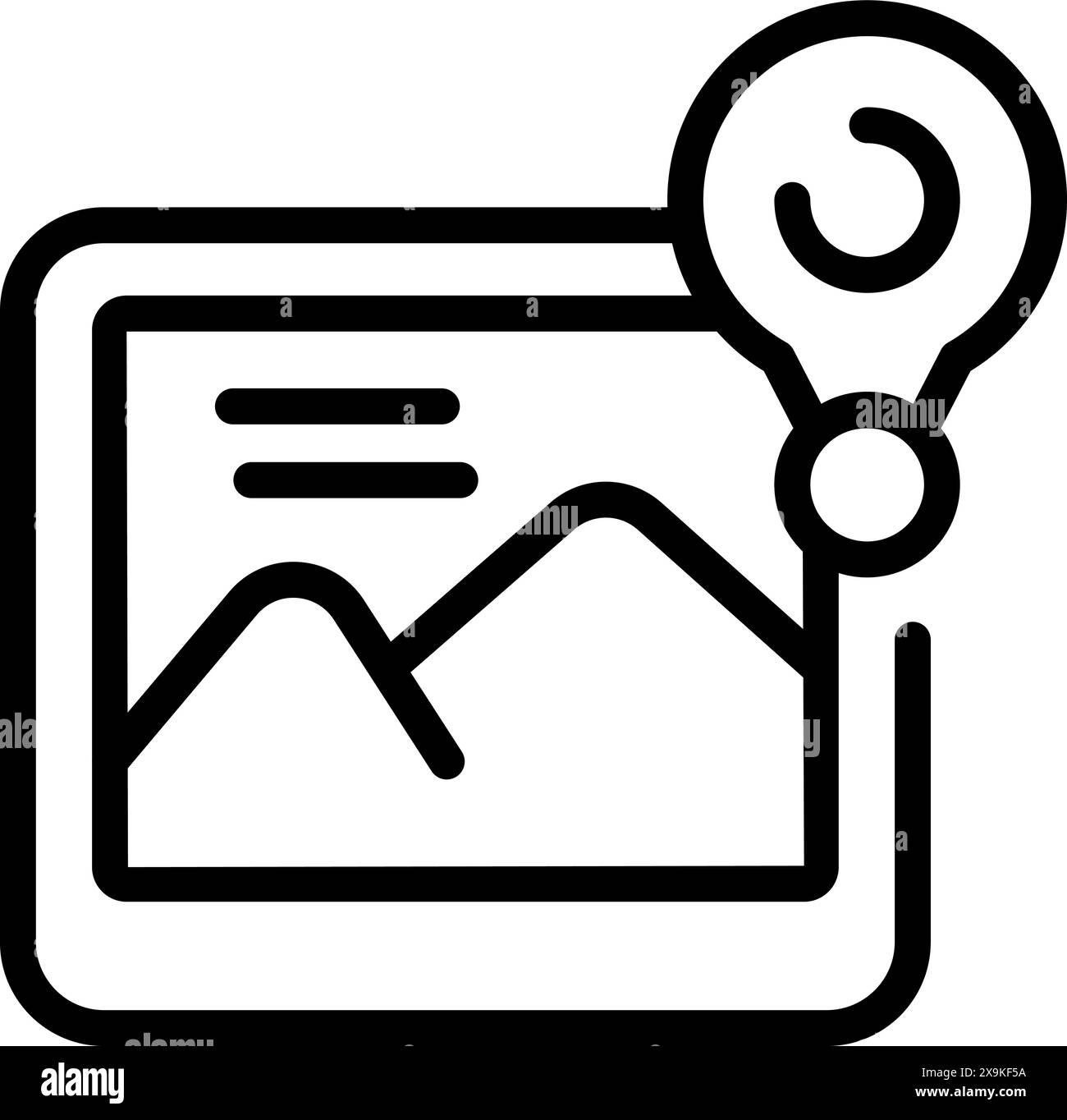 Icona astratta del paesaggio montano in semplice stile grafico vettoriale per il design del logo di branding di mappe e viaggi con contorno minimalista in bianco e nero. Simbolo emblematico della natura e dell'esplorazione avventurosa Illustrazione Vettoriale