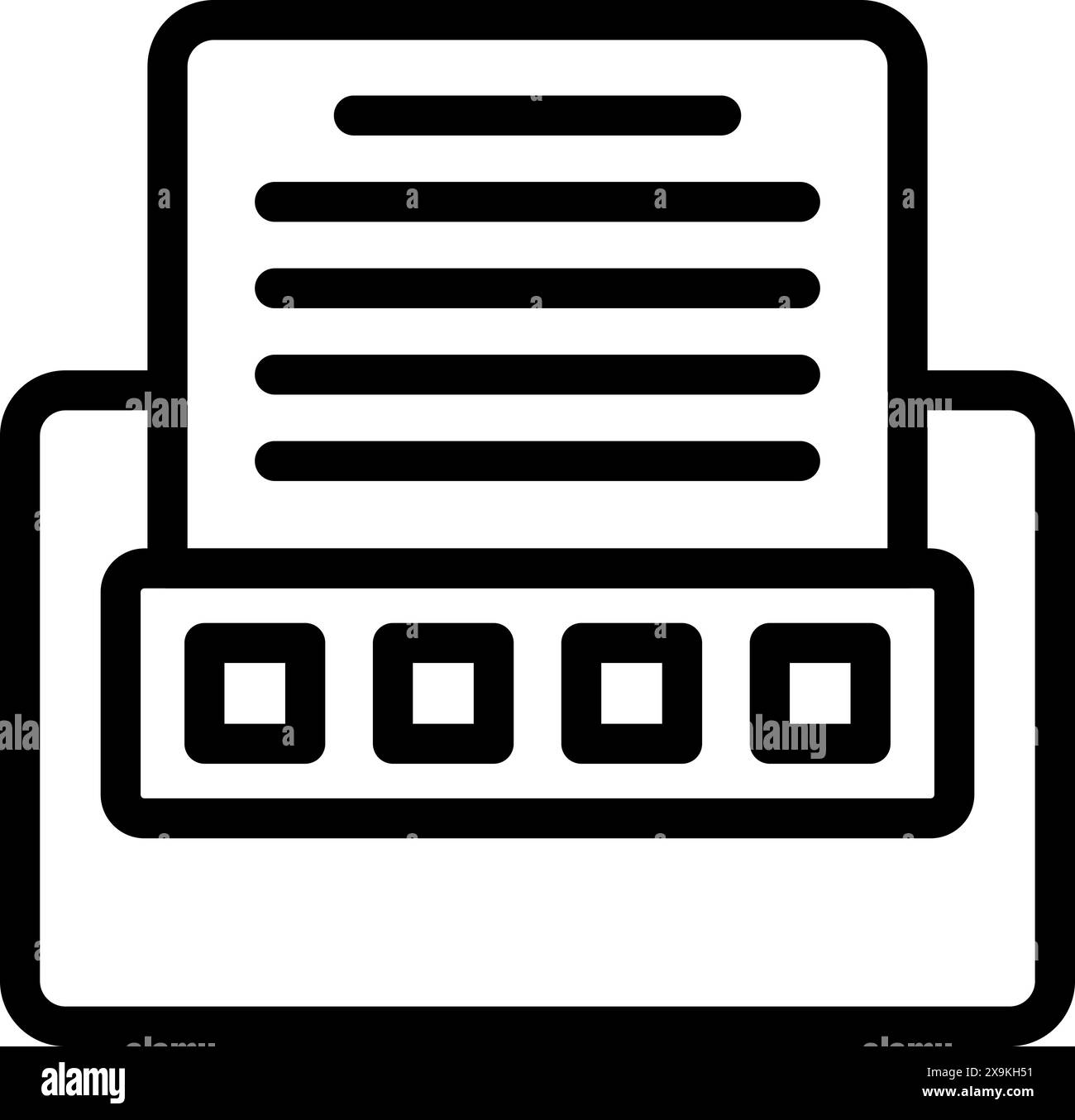 Semplice illustrazione vettoriale in bianco e nero dell'icona di una stampante desktop per la stampa di documenti in un ufficio o in un'area di lavoro domestica Illustrazione Vettoriale