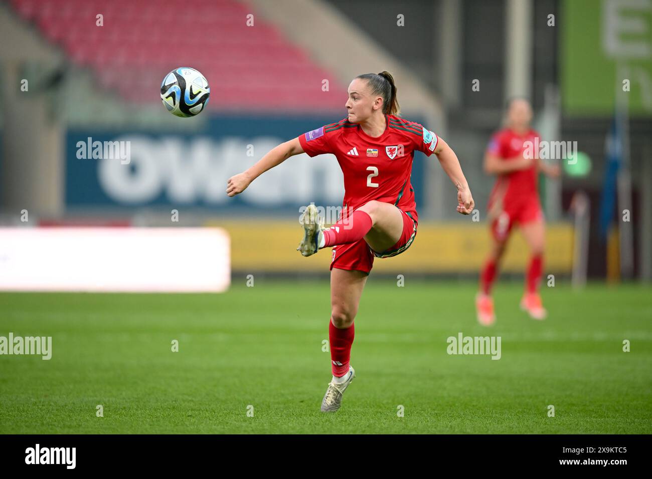 LLANELLI, REGNO UNITO. 31 maggio 2024. La gallese Lily Woodham durante la partita di qualificazione a Euro 2025 di Lega B tra donne gallesi e donne ucraine al Parc y Scarlets di Llanelli il 31 maggio 2024. (PIC di Ashley Crowden/FAW) credito: Football Association of Wales/Alamy Live News Foto Stock LLANELLI, REGNO UNITO. 31 maggio 2024. La gallese Lily Woodham durante la partita di qualificazione a Euro 2025 di Lega B tra donne gallesi e donne ucraine al Parc y Scarlets di Llanelli il 31 maggio 2024. (PIC di Ashley Crowden/FAW) credito: Football Association of Wales/Alamy Live News Foto Stock