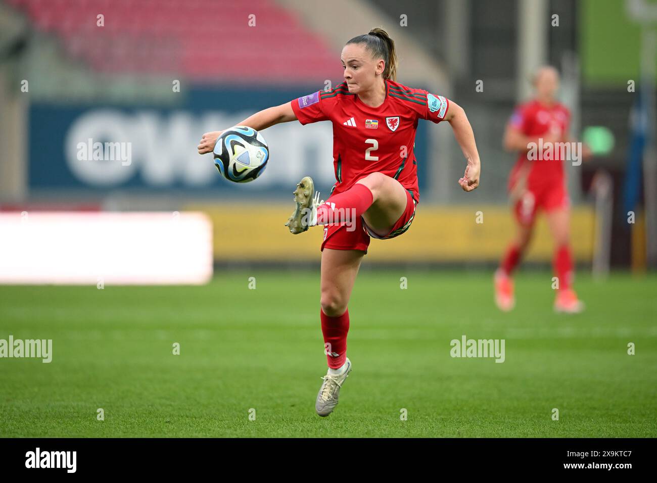 LLANELLI, REGNO UNITO. 31 maggio 2024. La gallese Lily Woodham durante la partita di qualificazione a Euro 2025 di Lega B tra donne gallesi e donne ucraine al Parc y Scarlets di Llanelli il 31 maggio 2024. (PIC di Ashley Crowden/FAW) credito: Football Association of Wales/Alamy Live News Foto Stock