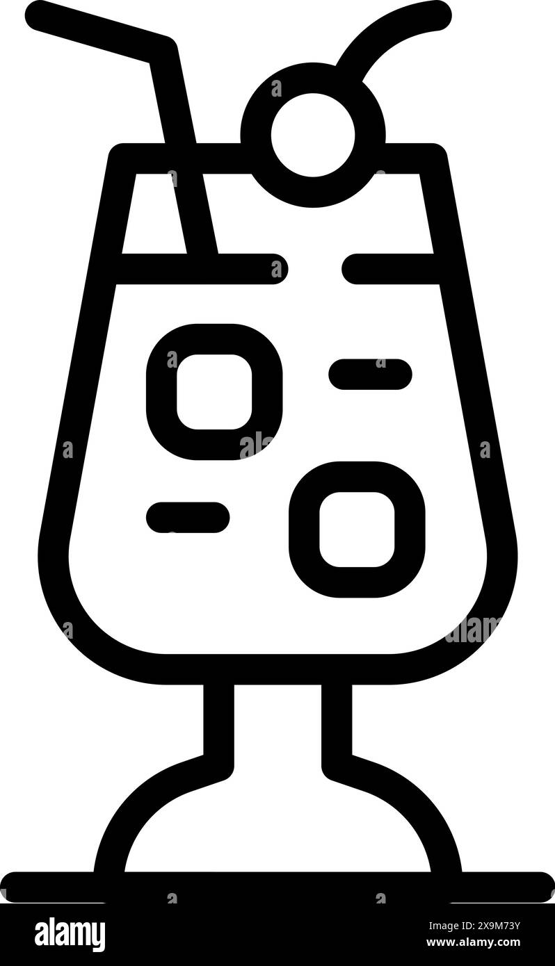 Icona di un bicchiere da cocktail in bianco e nero con cubetti di ghiaccio e decorazioni Illustrazione Vettoriale