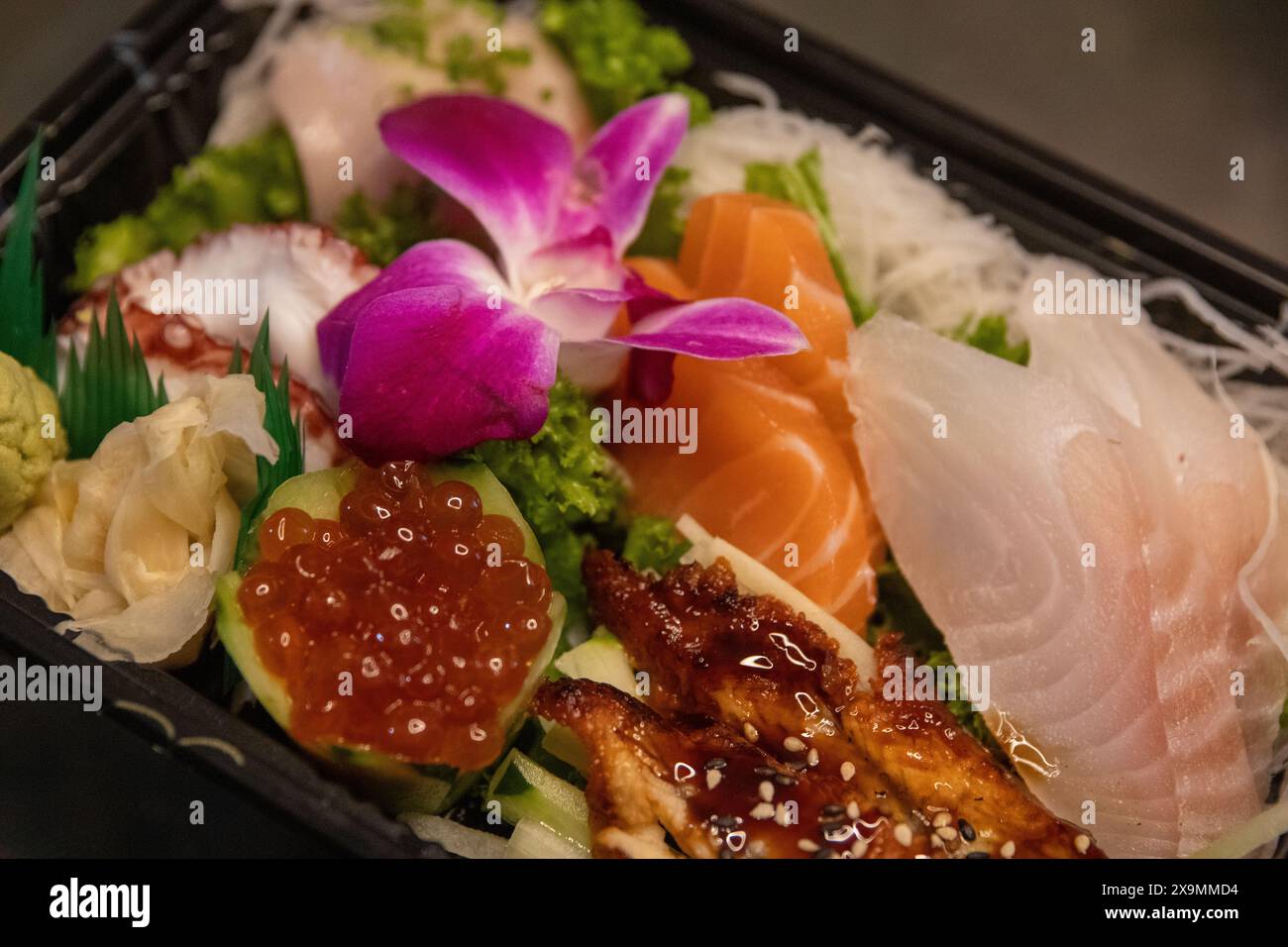 Varietà di Sashimi da portare via Foto Stock