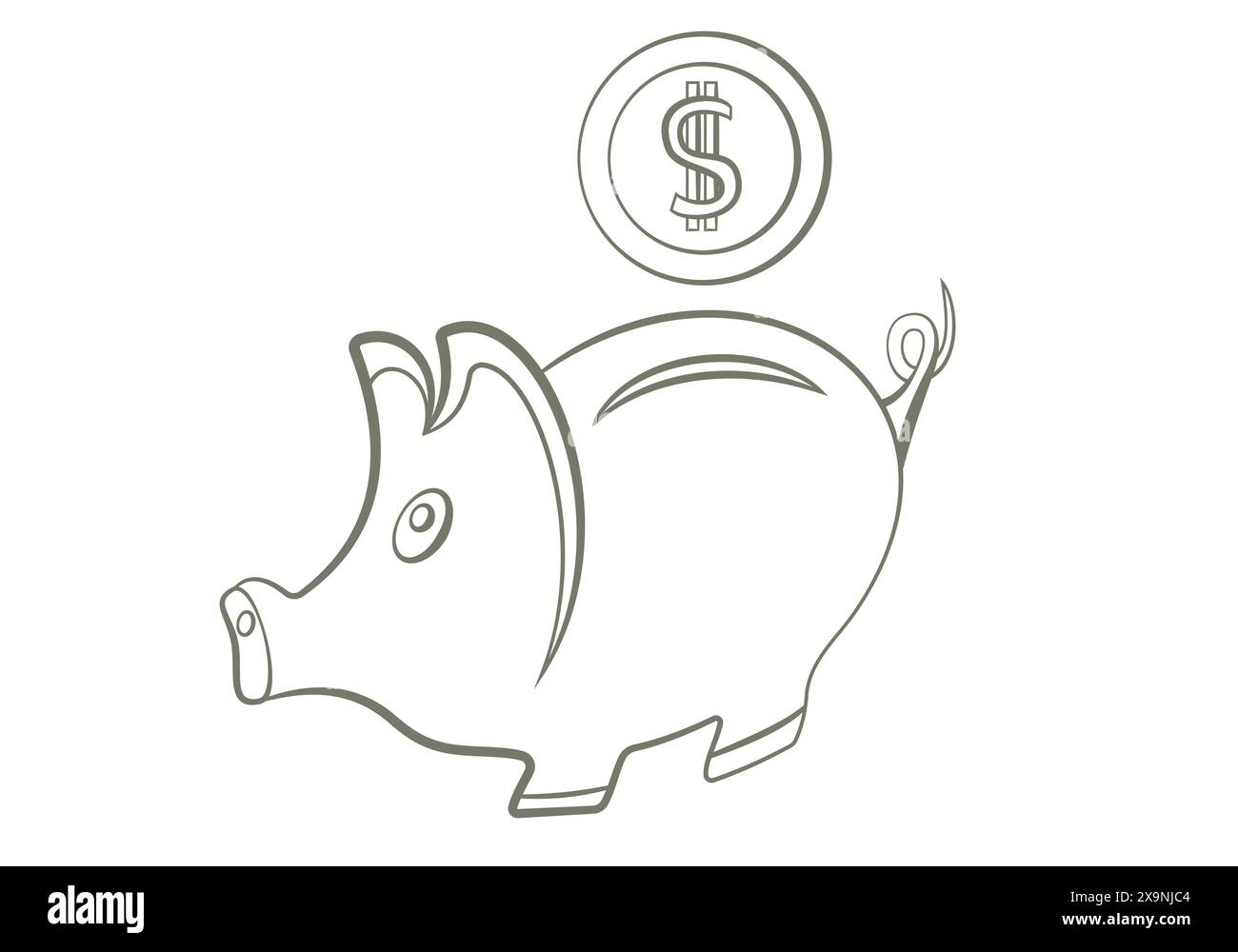 Piggy Bank. Illustrazione vettoriale in stile contorno. Illustrazione Vettoriale
