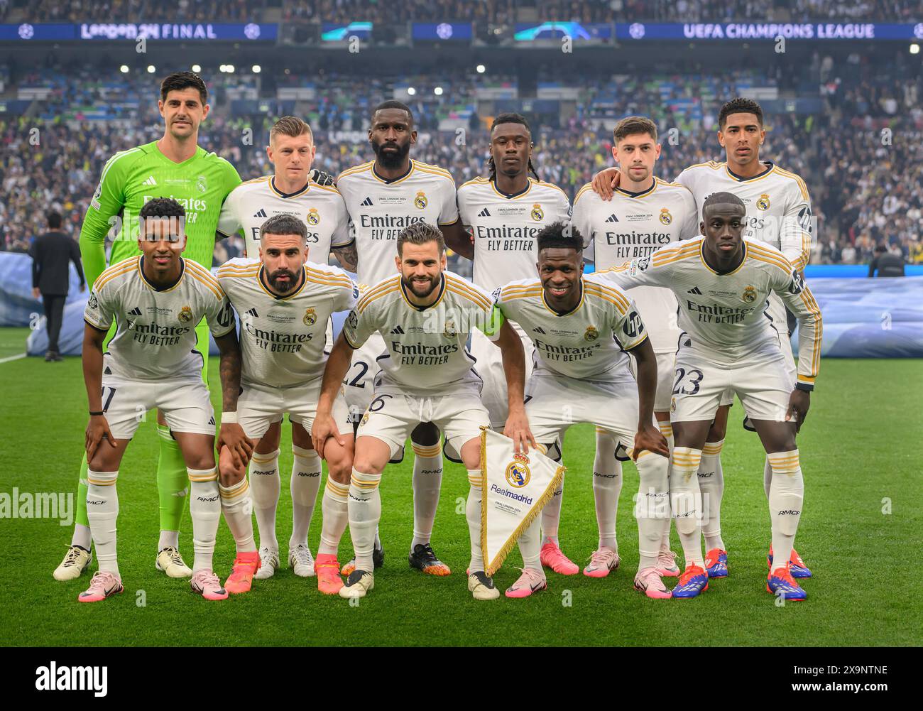 Londra, Regno Unito. 01 giu 2024 - Borussia Dortmund contro Real Madrid - finale di UEFA Champions League - Wembley. Foto della squadra del Real Madrid. Finale di Champions League - Londra 2024. Thibaut Courtois, Dani Carvajal, Ferland Mendy, Eduardo Camavinga, Antonio Rüdiger, Nacho, Federico Valverde, Jude Bellingham, Rodrygo, Vinícius Júnior, toni Kroos. Foto : Mark Pain / Alamy Live News Foto Stock