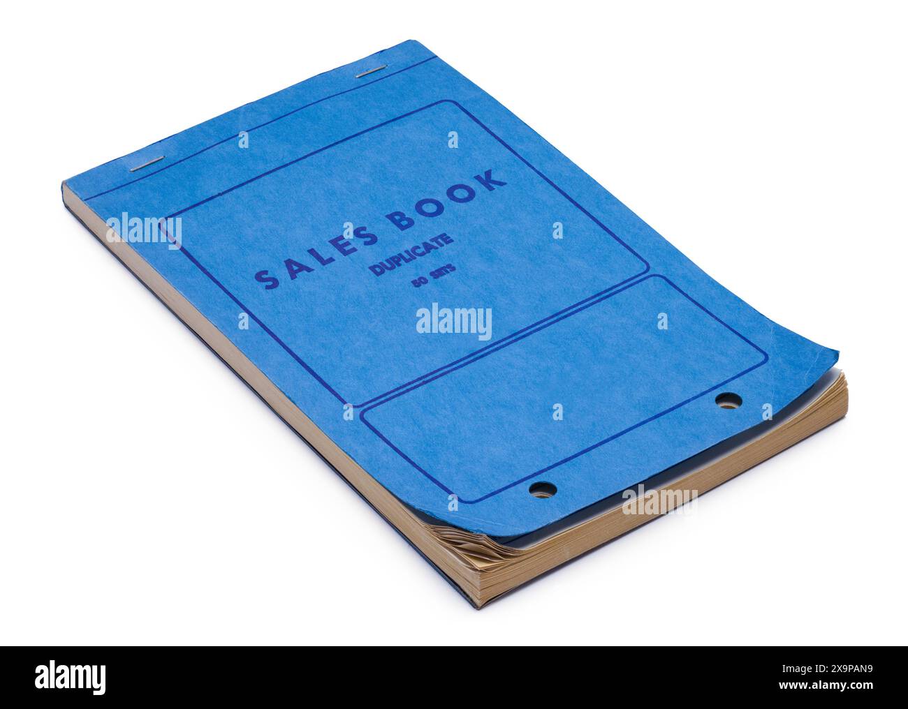 Libro di vendita blu ritagliato sul bianco. Foto Stock