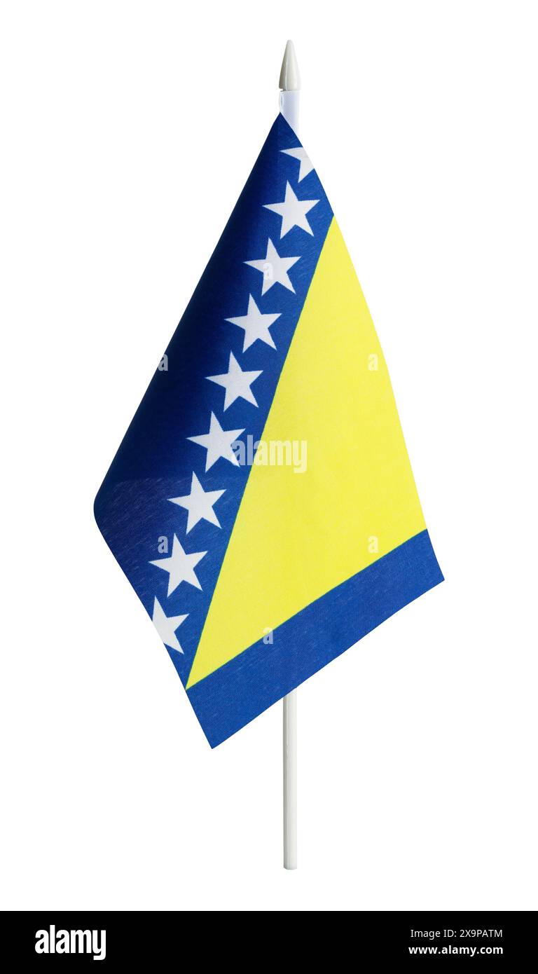 Bosnia Erzegovina Desk Flag ritagliato sul bianco. Foto Stock