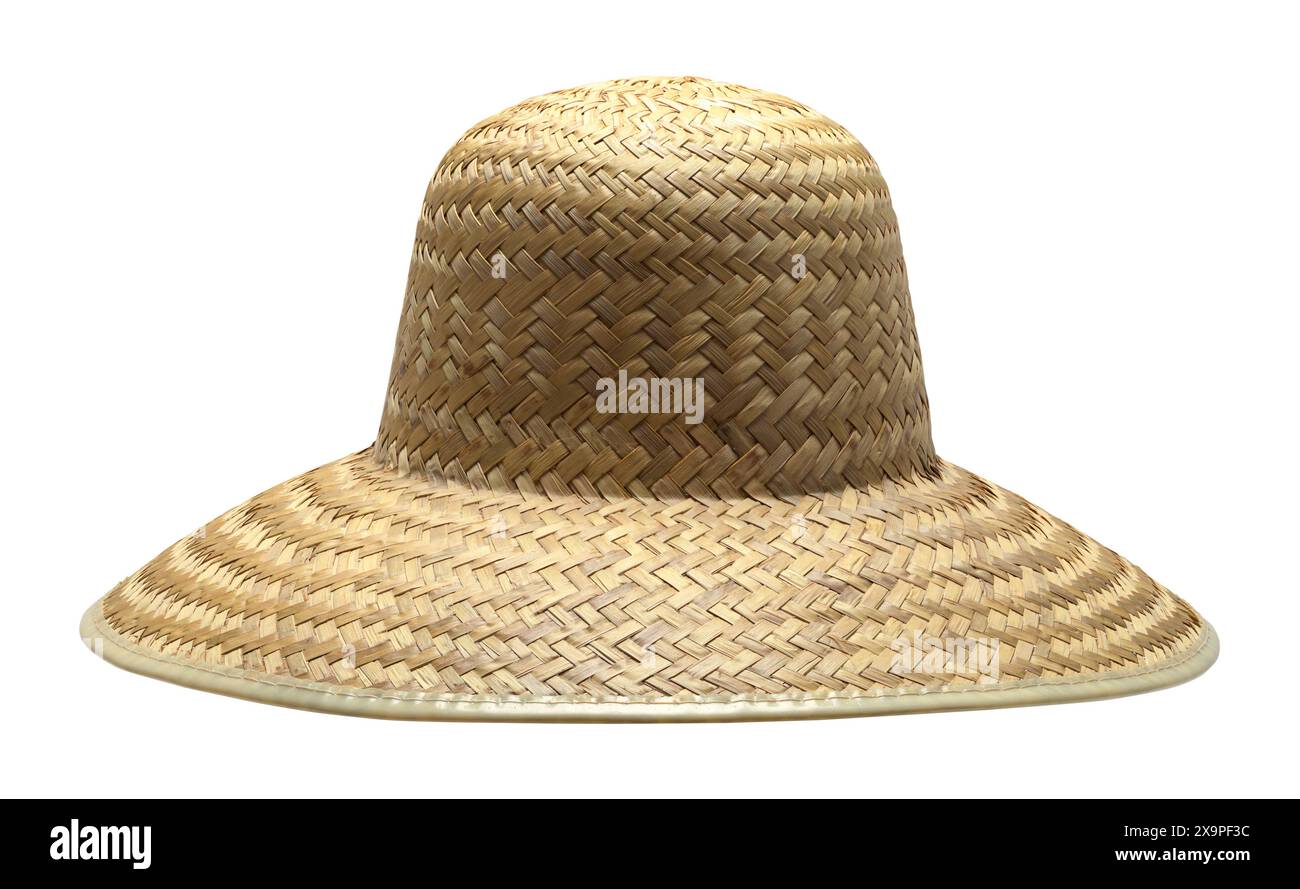 Cappello da giardino in paglia tagliato su bianco. Foto Stock