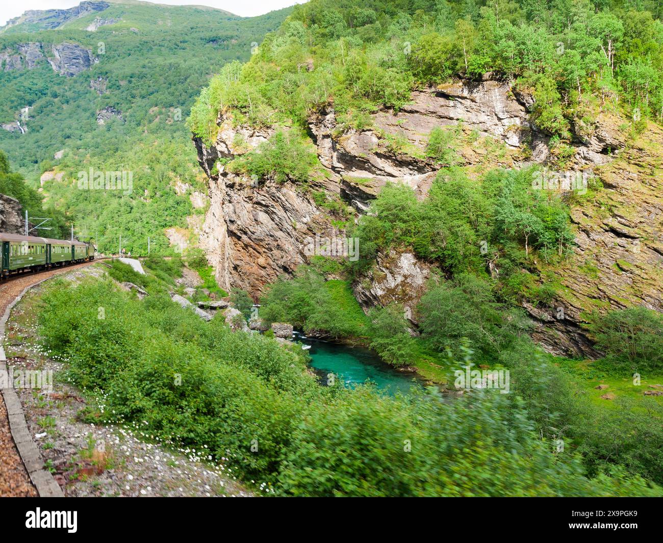 Flamsbana - un famoso trainline da Myrdal a Flam, Norvegia Foto Stock