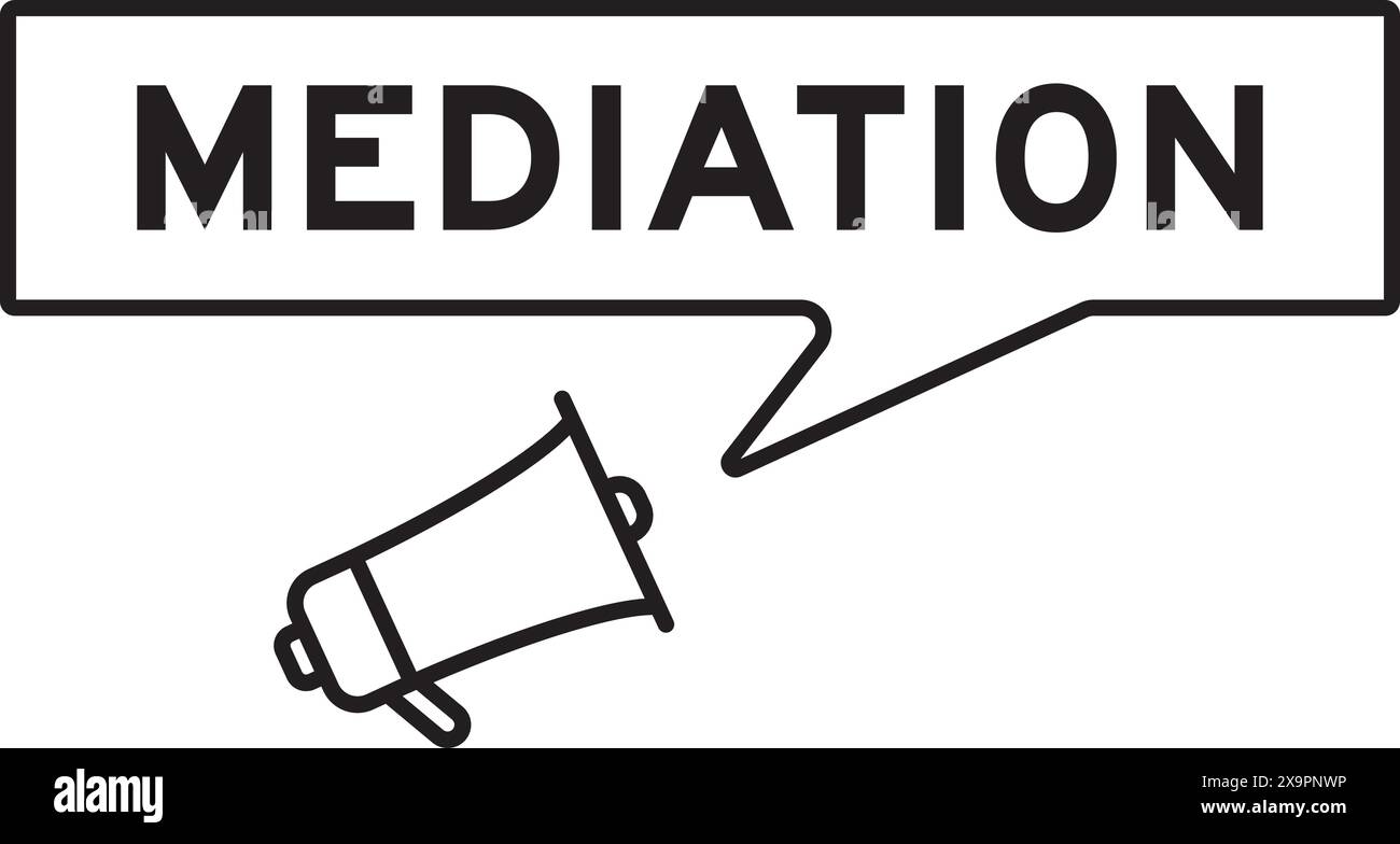 Icona megafono con banner a bolla in mediazione delle parole su sfondo bianco Illustrazione Vettoriale