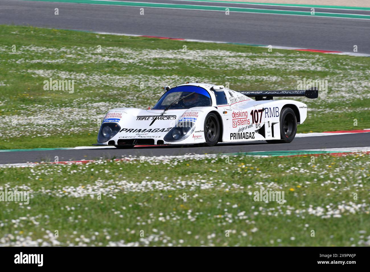 Scarperia, 5 aprile 2024: Tiga GC289 gruppo C - IMSA GTP anno 1989 in azione durante il Mugello Classic 2024 sul circuito del Mugello in Italia. Foto Stock