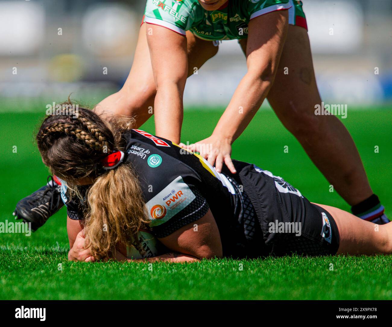 La speranza di Exeter Rogers segna le sue parti prima meta del match Exeter Chiefs Women vs Leicester Tiger Women PWR Sandy Park Exeter Sunday2 Foto Stock