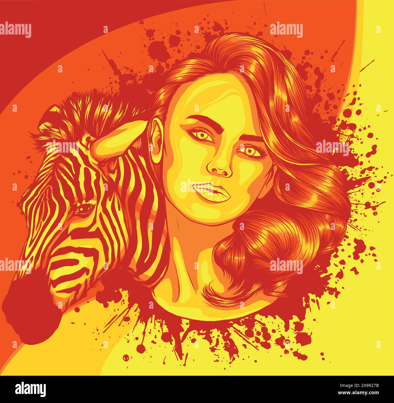 illustrazione vettoriale della testa di zebra e della ragazza Illustrazione Vettoriale