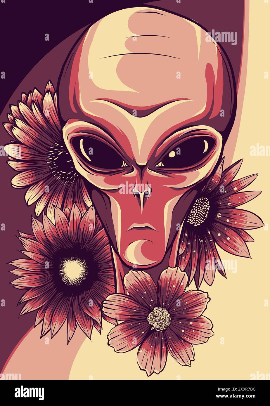 Illustrazione vettoriale di Alien Face Flowers con fiore Illustrazione Vettoriale