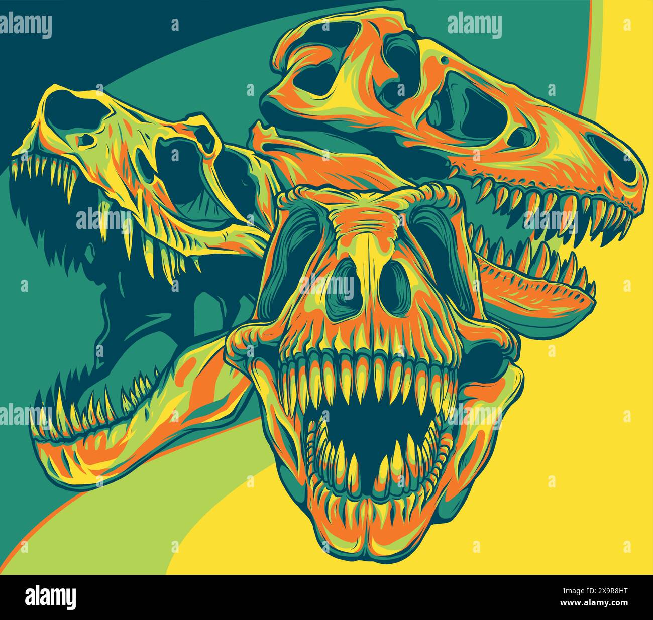 illustrazione vettoriale di un insieme di teschi di dinosauro Illustrazione Vettoriale