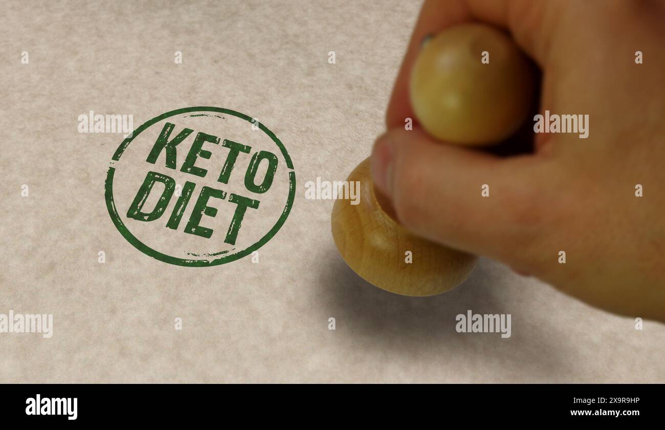 Keto dietetico timbro e timbratura a mano. Concetto gastronomico Ketogenic friendly. Foto Stock