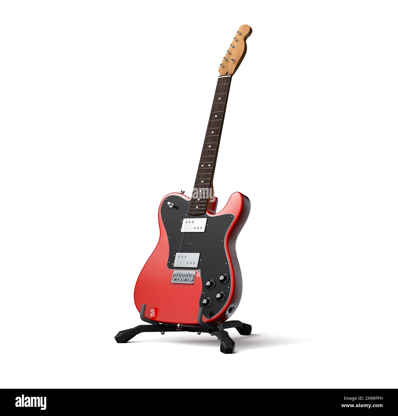 Chitarra elettrica rossa isolata sul bianco Foto Stock