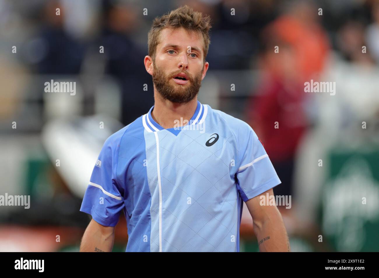 Roland Garros, Parigi, Francia. 2 giugno 2024. Torneo di tennis Open francese 2024, giorno 8; Corentin Moutet durante i quarti di finale contro Jannik Sinner (ita) credito: Action Plus Sports/Alamy Live News Foto Stock