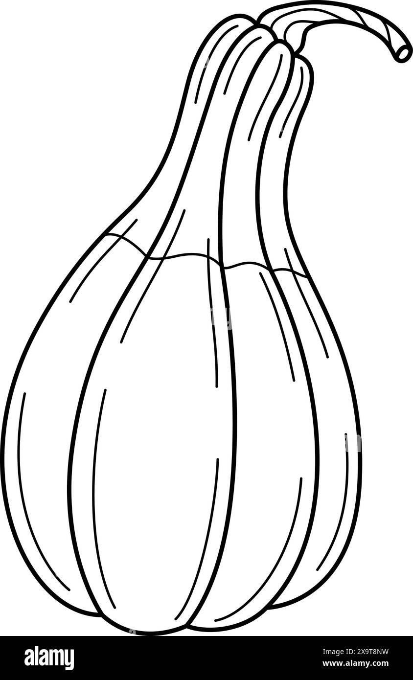 Linea di zucca disegnata a mano art. Icona di zucca. Illustrazione vettoriale della zucca in bianco e nero. Perfetto per poster, biglietti d'auguri, pagina da colorare per bambini e adulti. Illustrazione Vettoriale