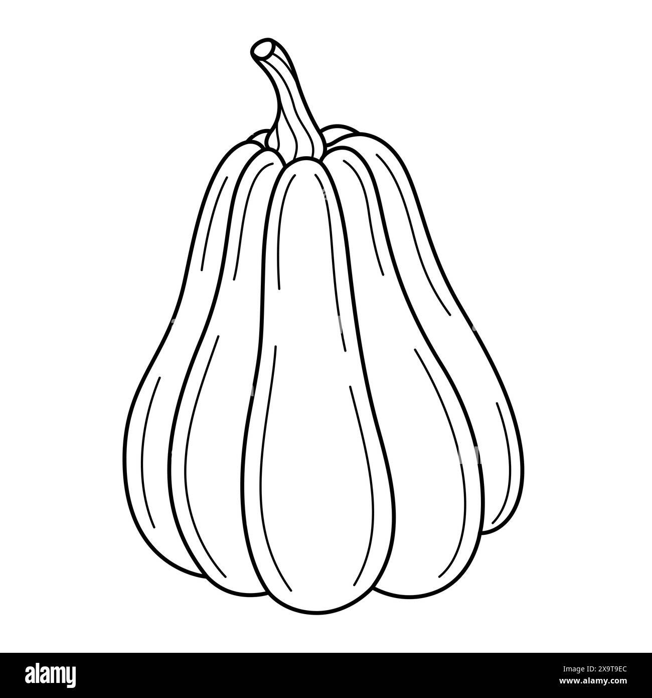 Linea di zucca disegnata a mano art. Icona di zucca. Illustrazione vettoriale della zucca in bianco e nero. Perfetto per poster, biglietti d'auguri, pagina da colorare per bambini e adulti. Illustrazione Vettoriale