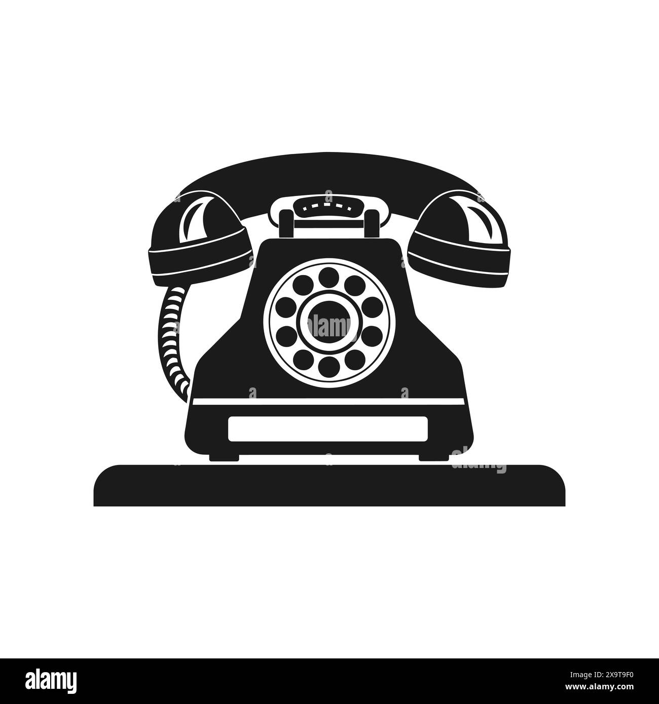 Telefono rotativo vintage. Silhouette nera. Design classico. Icona vettoriale. Illustrazione Vettoriale