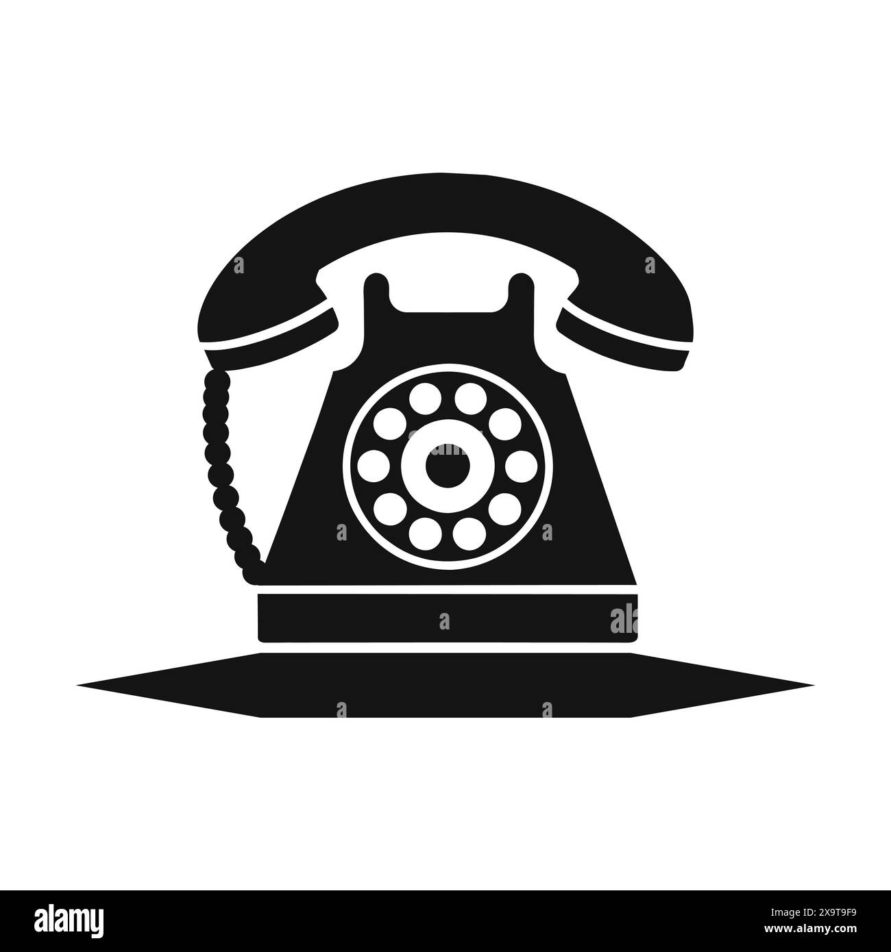 Icona telefono retro. Quadrante rotativo classico. Comunicazione vintage. Silhouette vettoriale. Illustrazione Vettoriale