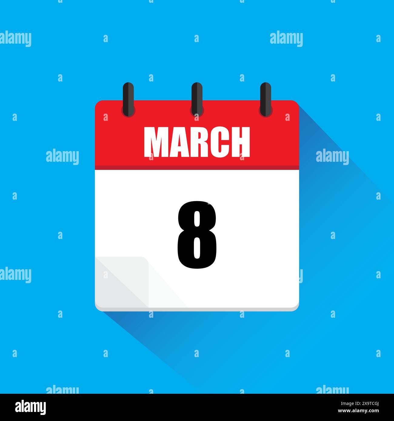 Icona del calendario di marzo. Data 8 evidenziata. Colori rosso e bianco. Vettore Illustrazione Vettoriale