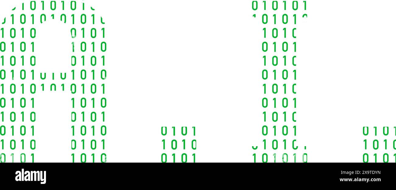 Testo AI o intelligenza artificiale scritto in vettore di codice binario Illustrazione Vettoriale