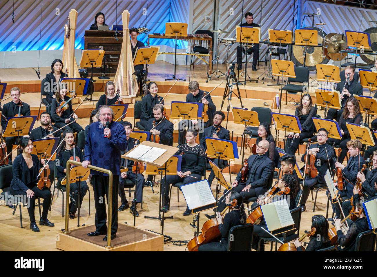 Miami Beach, Florida, centro New World Symphony NWS Center, architetto Frank Gehry, interni interni interni, Stephane Deneve direttore artistico spe Foto Stock