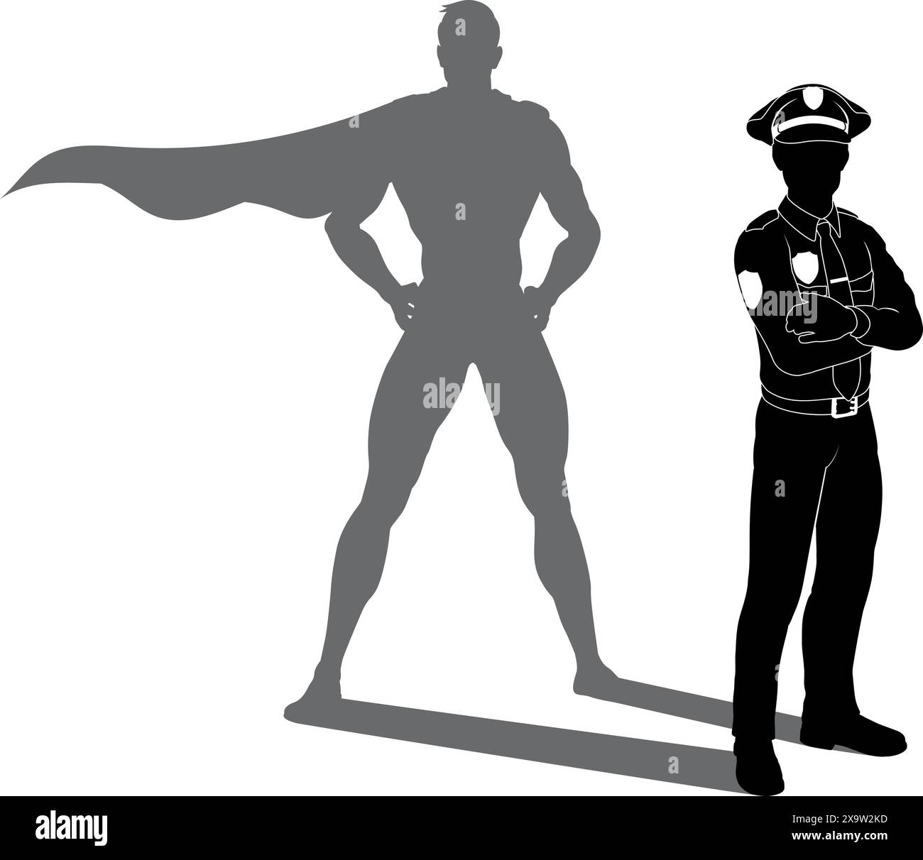 Supereroe polizia uomo poliziotto Super Hero Shadow Illustrazione Vettoriale