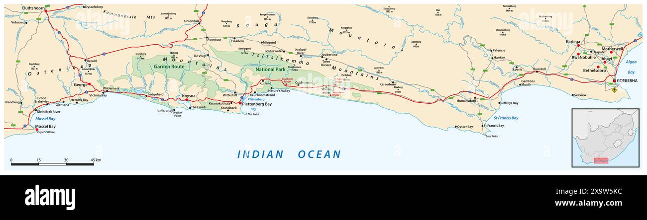 Mappa del South African Panoramic Garden Route Foto Stock