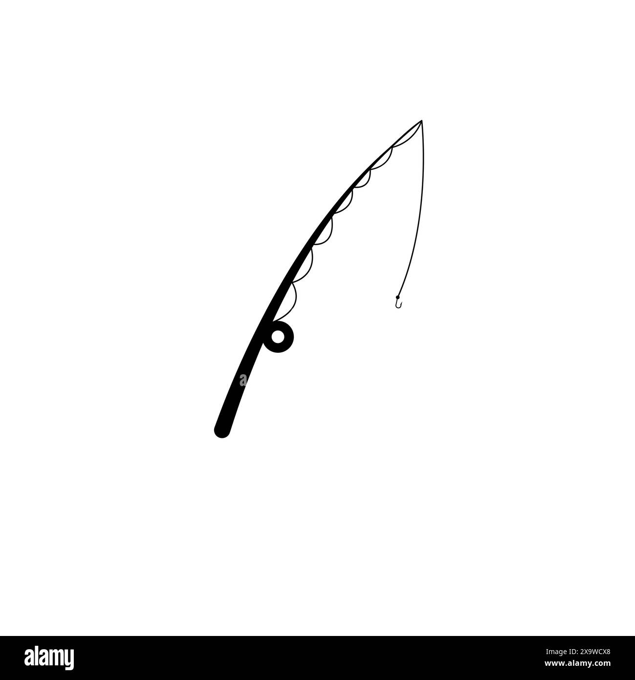 Icona vettoriale piatta solida del palo della canna da pesca telescopica isolata su sfondo bianco. Illustrazione Vettoriale