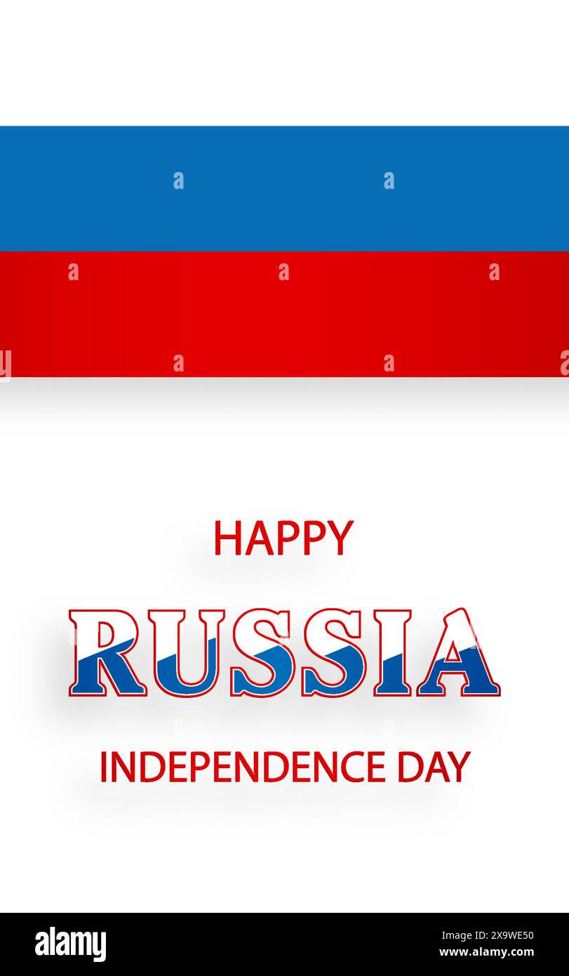 Felice giorno dell'indipendenza della Russia carta con carta blu e rossa taglio stile su sfondo di colore bianco per festivo anniversario nazionale della Russia, sul Illustrazione Vettoriale